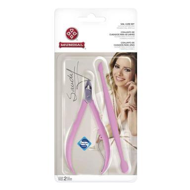 Kit Alicate de Cutícula + Espátula Dupla Mundial Sandy Rosa
