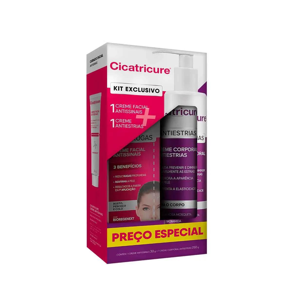 Kit Cicatrucure Creme Facial Antirrugas com 30g + Creme Corporal Antiestrias com 250g