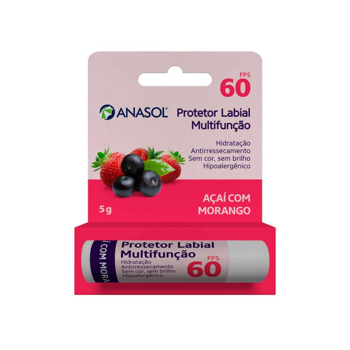 Protetor Labial Anasol FPS 60 Açaí com Morango com 5g