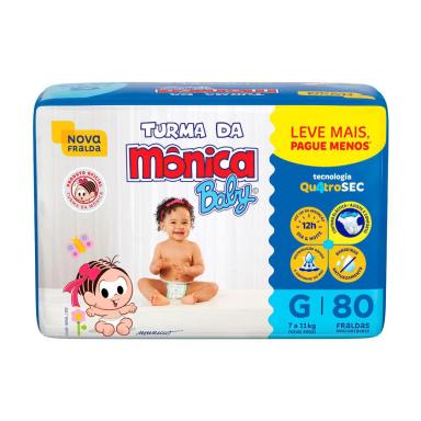 Fralda Turma da Mônica Baby G - 80 Unidades