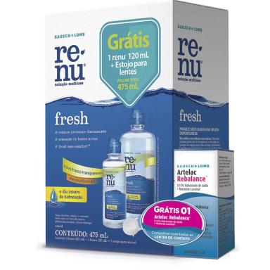 Kit para Limpeza de Lente de Contato 2 Renu Fresh com 355ml e 120ml + Rebalance com 10ml