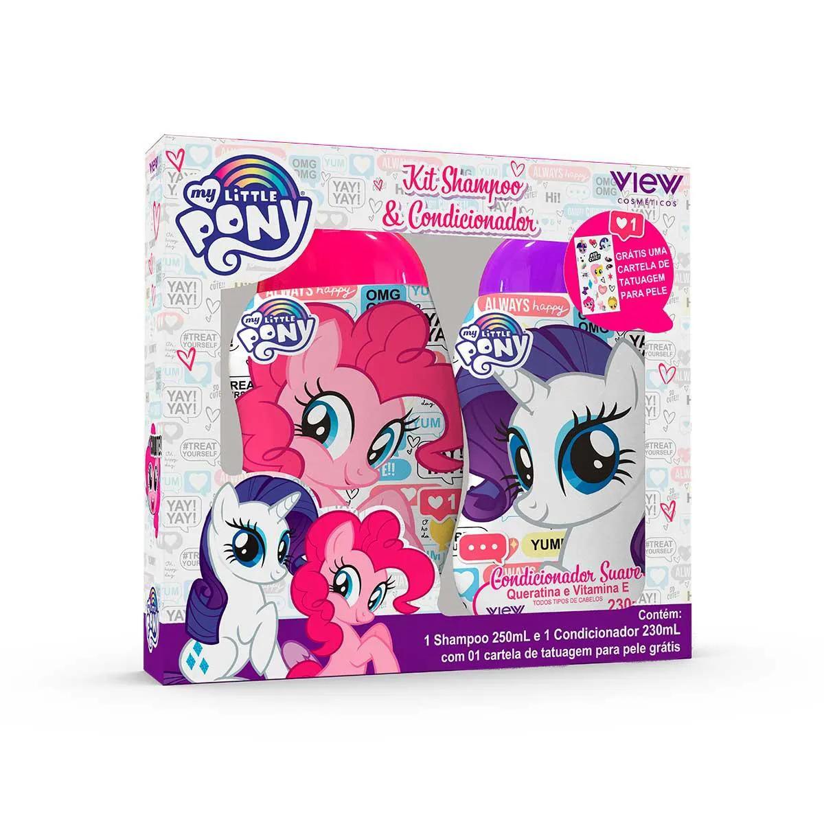 Kit View My Little Pony Shampoo com 250ml + Condicionador com 230ml + Cartela de Tatuagem