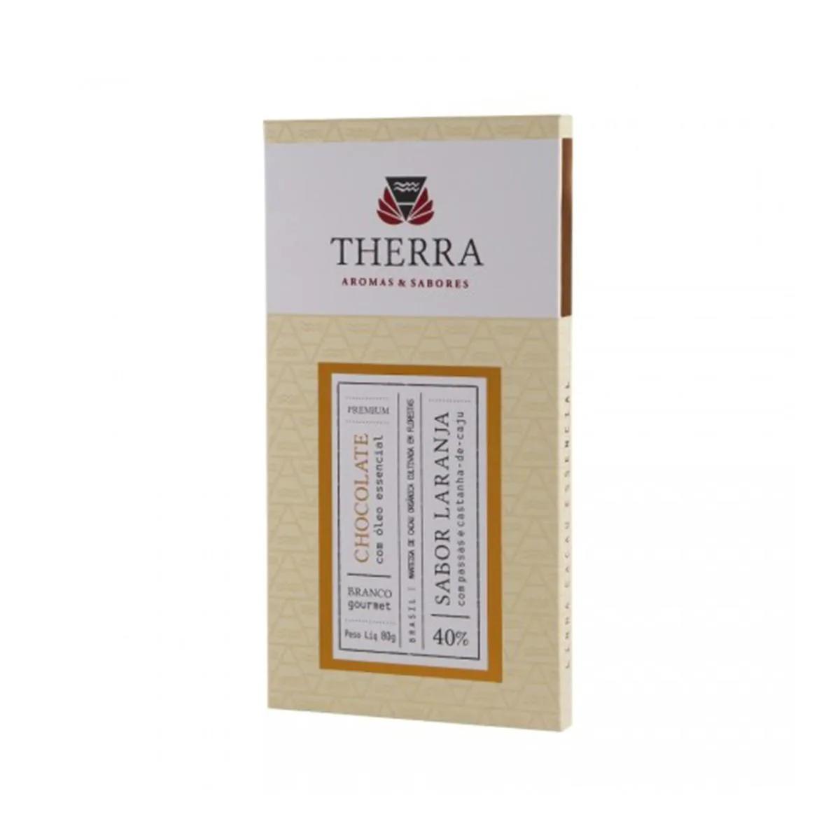 Chocolate Branco Therra Laranja, Passas e Castanha 40% com 80g