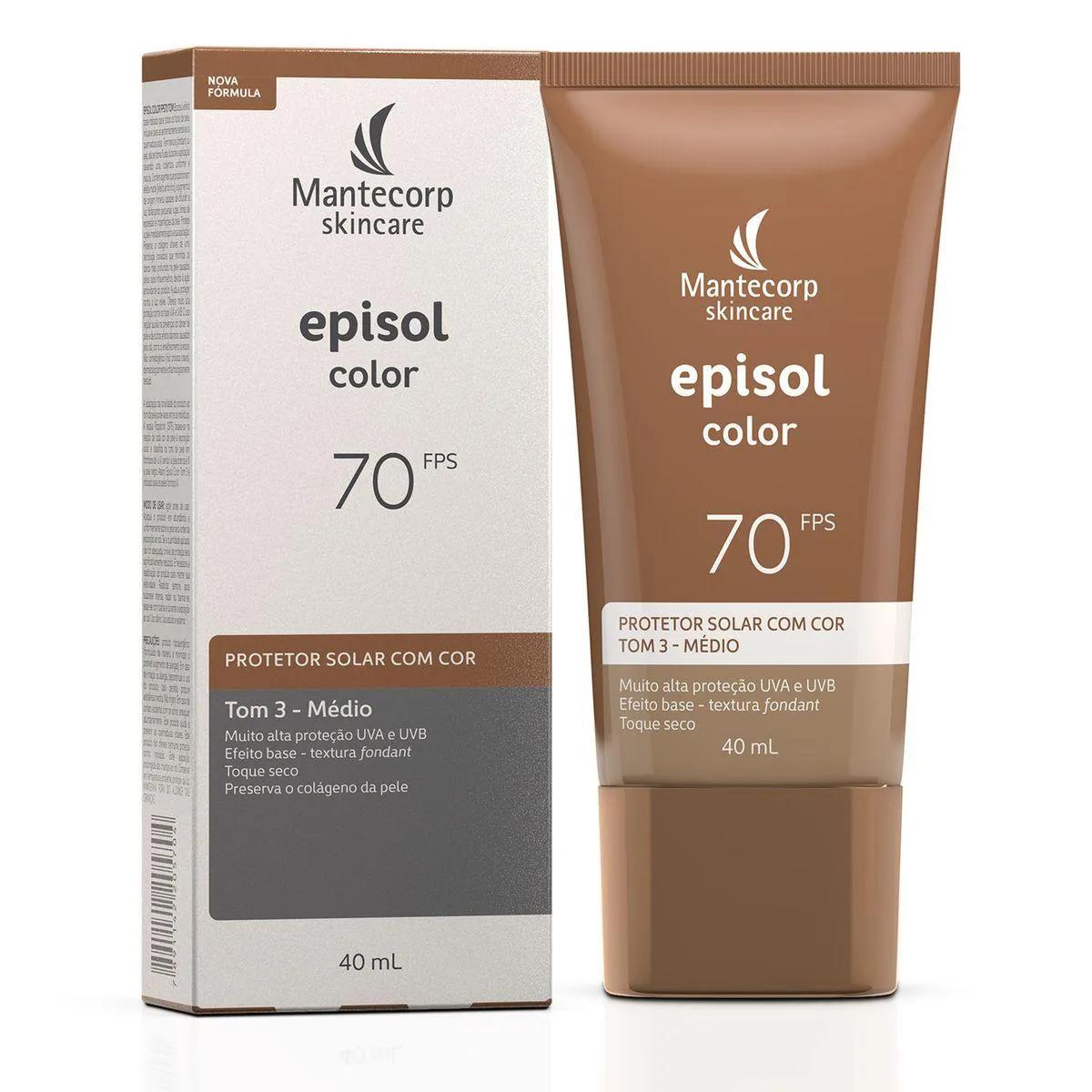 Protetor Solar Facial Episol Color FPS70 Tom 3 Médio com 40ml