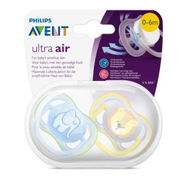 Chupeta Avent Ultra Air 0-6 Meses Elefante/Leão com 2 Unidades