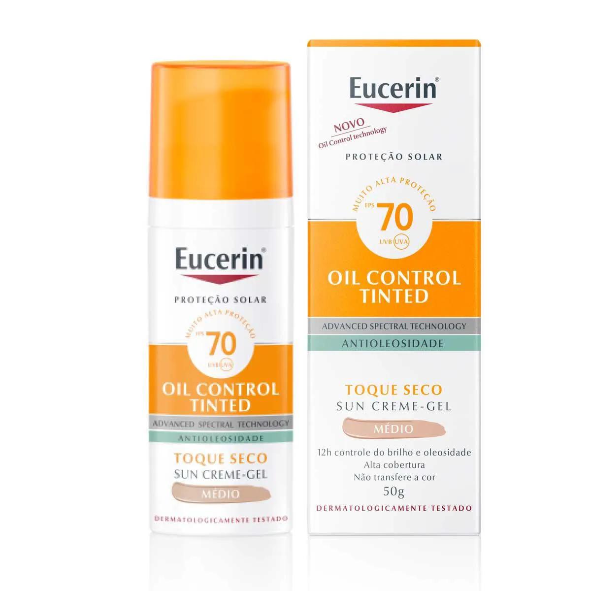 Protetor Solar Facial Eucerin Sun Oil Control Tinted Médio FPS70 com 50g
