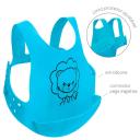 Babador de Silicone com Cinto e Pega Migalhas Buba Azul Leãozinho com 1 unidade