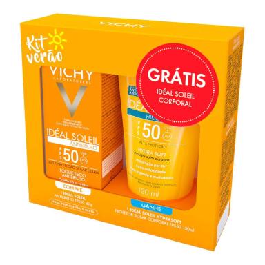 Kit Protetor Solar Vichy Ideal Soleil Antibrilho FPS50 com 40g + Hydra Soft FPS50 com 120ml