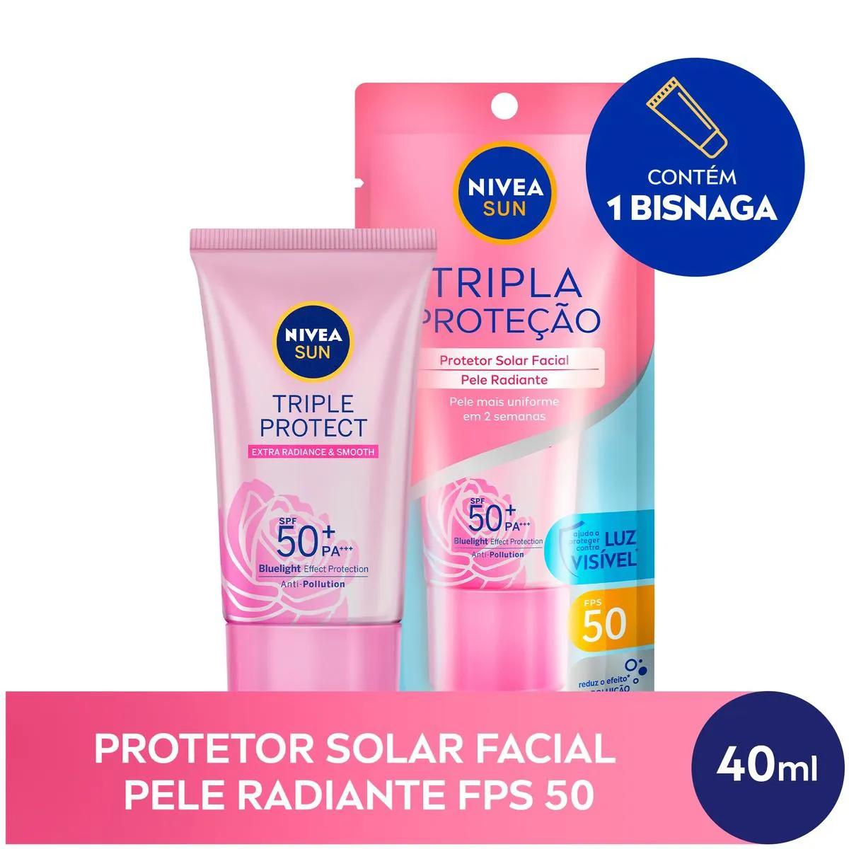 Protetor Facial Nivea Sun Triple Protect Extra Radiante & Smooth FPS 50 40ml