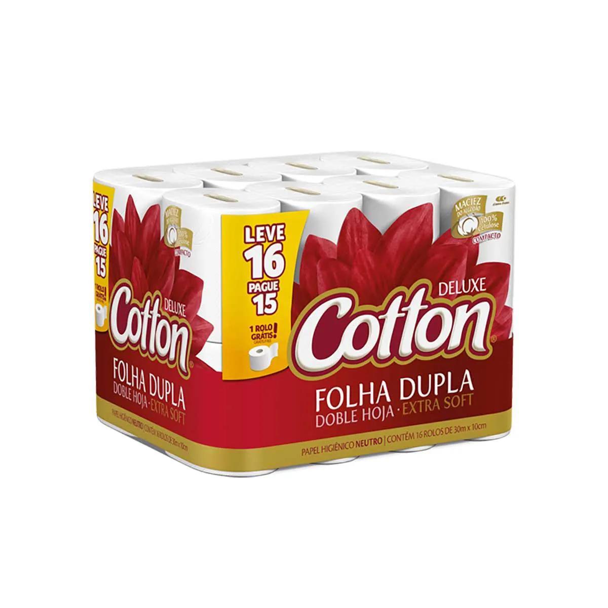 Papel Higiênico Cotton Folha Dupla Neutro Leve 16 Pague 15 rolos