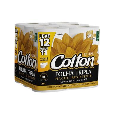 Papel Higiênico Cotton Folha Dupla Neutro Compacto 12 rolos