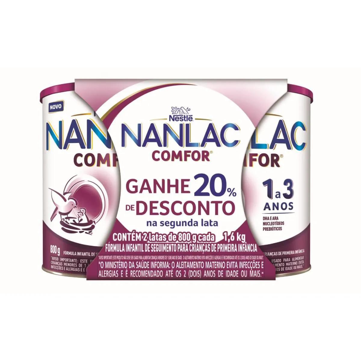 Kit Fórmula Infantil Nanlac Comfor 1 a 3 Anos com 2 unidades de 800g cada