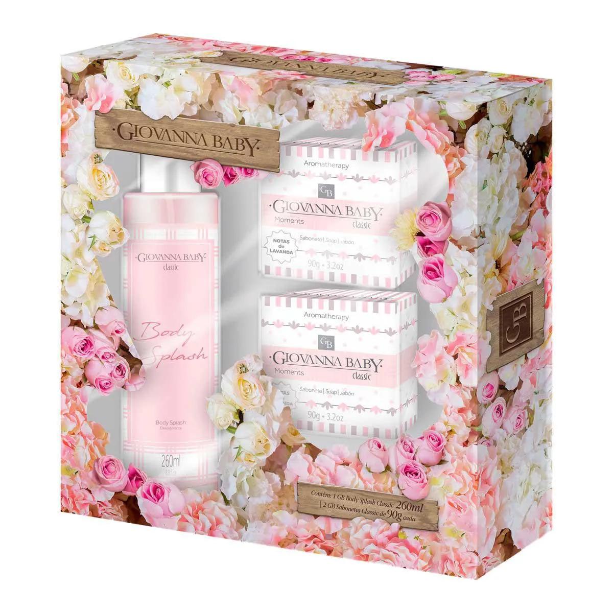 Kit Giovanna Baby Flores Body Splash com 1 Body Splash 250ml + 2 Sabonetes em Barra com 90g cada