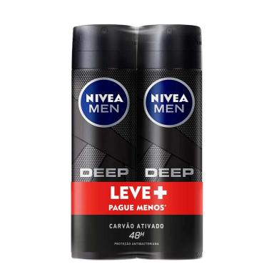 Kit Desodorante Aerossol Antitranspirante Nivea Men Deep Original Carvão Ativado com 2 Unidades