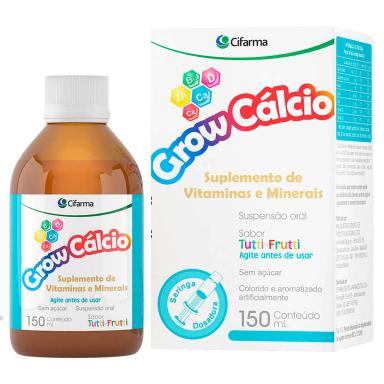 Suplemento Vitamínico Mineral Infantil Grow Cálcio Sabor Tutti-Frutti Suspensão Oral com 150ml + Seringa Dosadora