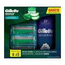 Kit Gillette Carga para Barbeador Mach3 Sensitive Acqua Grip 4 unidades + Espuma de Barbear Sensitive 56g
