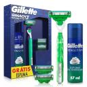 Kit Gillette Barbeador Mach3 Sensitive Acqua Grip 1 aparelho + 3 cargas + Espuma de Barbear Sensitive 56g
