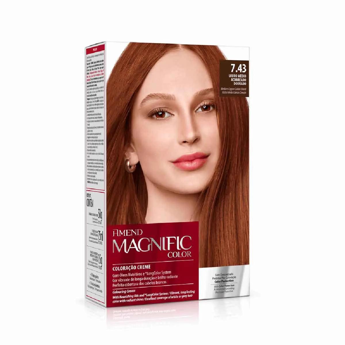 Tintura Creme Amend Magnific Color 7.43 Louro Médio Acobreado Dourado com 1 Unidade