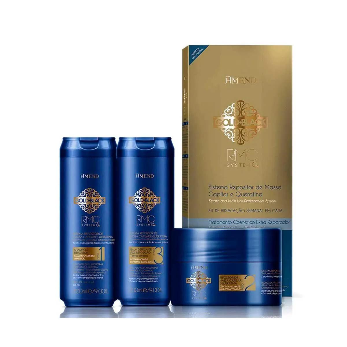 Kit Repositor de Massa Capilar e Queratina Amend Gold Black RMC System Q+