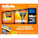 Kit Gillette Barbeador Fusion 5 1 aparelho + 3 cargas + Gel de Barbear Mach 3 Complete Suave 71g