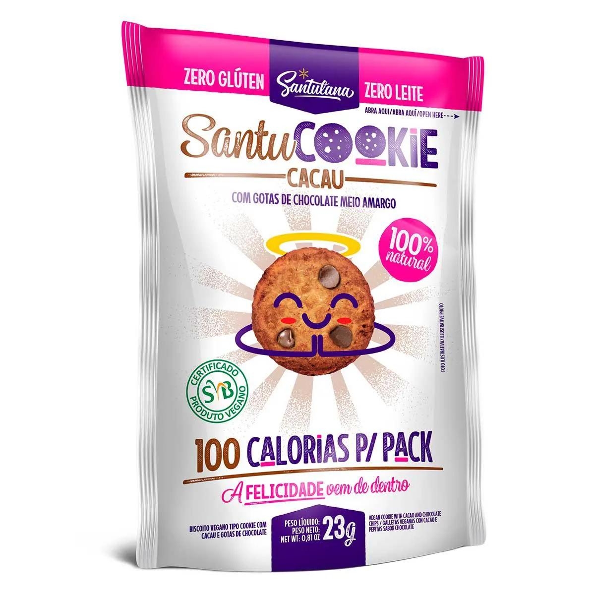 Biscoito SantuCookie Cacau com Gotas de Chocolate Meio Amargo com 23g