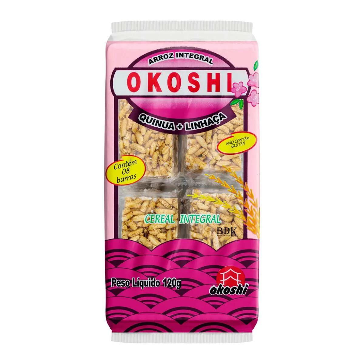 Barra de Flocos Integral Okoshi Quinoa e Linhaça 8 Unidades