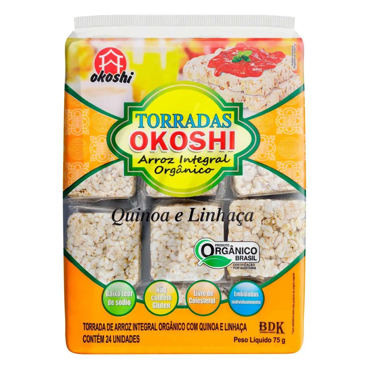 Torrada de Arroz Integral Orgânico Okoshi Quinoa e Linhaça 75g