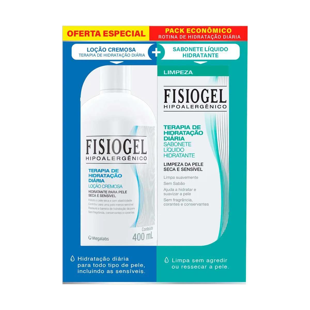 Kit Fisiogel Terapia de Hidratação Diária Loção Cremosa com 400ml + Sabonete Líquido com 150ml