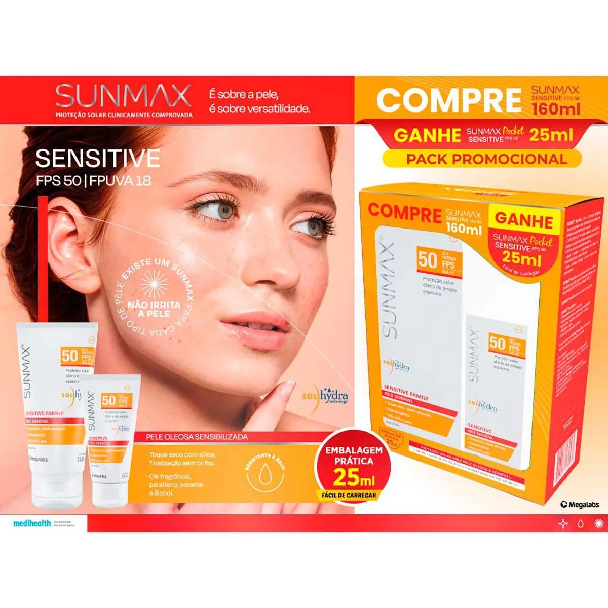 Kit Sunmax Protetor Solar Sensitive FPS50 com 160ml + Protetor Solar Sensitive FPS50 com 25ml