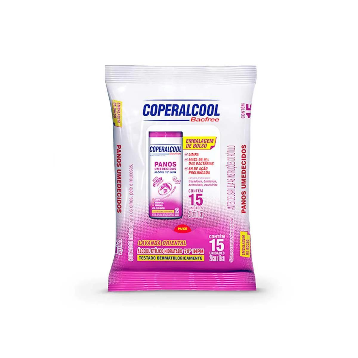 Panos Umedecidos Coperalcool 70°INPM Bacfree Lavanda Oriental 15 Unidades