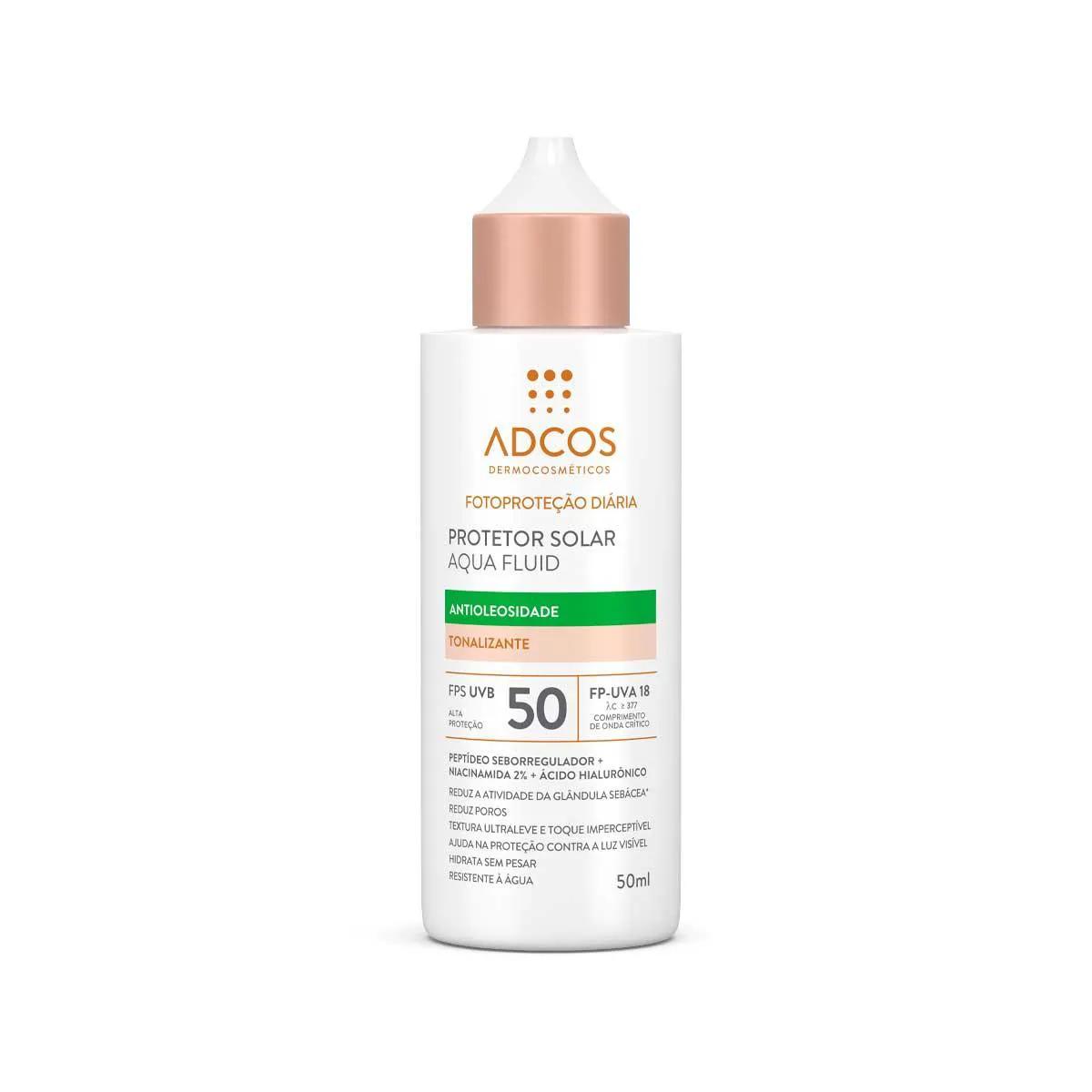 Protetor Solar Facial Adcos Aqua Fluid FPS 50 Tonalizante com 50ml