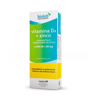 Suplemento Alimentar Vitamina D3 + Zinco Biolab 2000UI + 20mg 30 Cápsulas