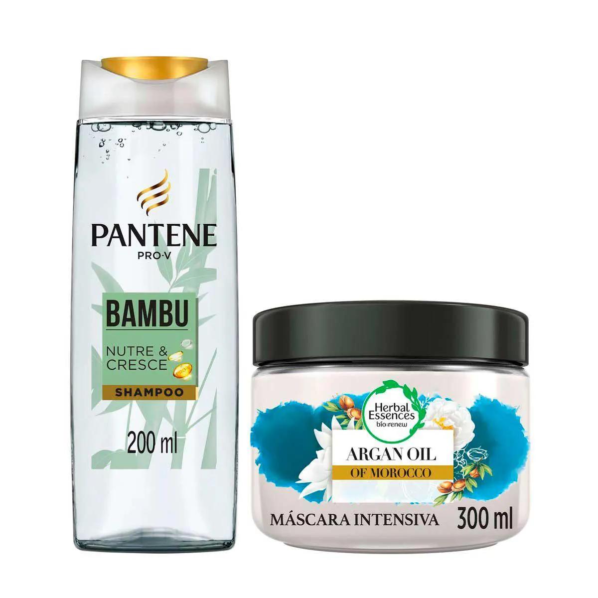 Kit Shampoo Pantene Bambu com 200ml + Máscara Herbal Essences Argan com 300ml