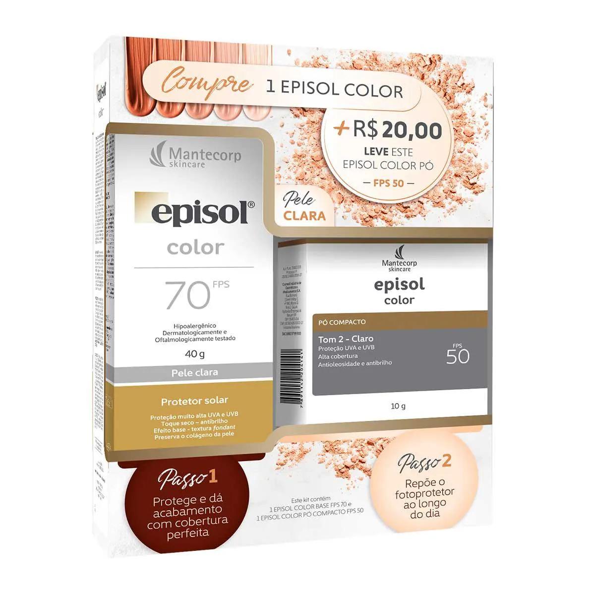 Kit Episol Color Pele Clara Protetor Solar 40g + Pó Compacto 10g