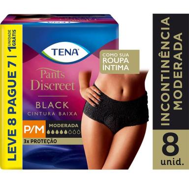 Roupa Íntima Feminina Tena Pants Discreet Black P/M 8 unidades