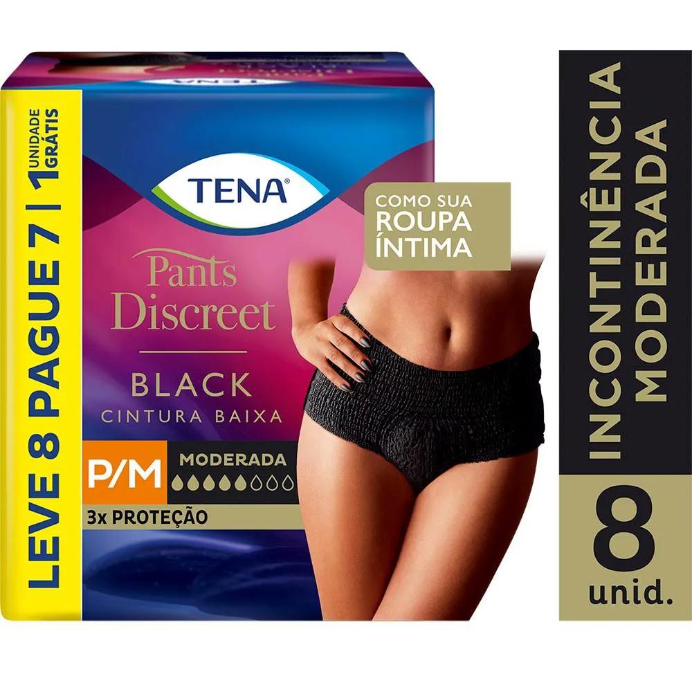 Roupa Íntima Feminina Tena Pants Discreet Black P/M 8 unidades