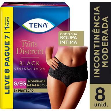 Roupa Íntima Feminina Tena Pants Discreet Black G/EG 8 unidades