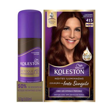 Kit Wella Koleston Tintura Castanho Crepúsculo 415 + Retoque Instantâneo Spray Castanho Escuro