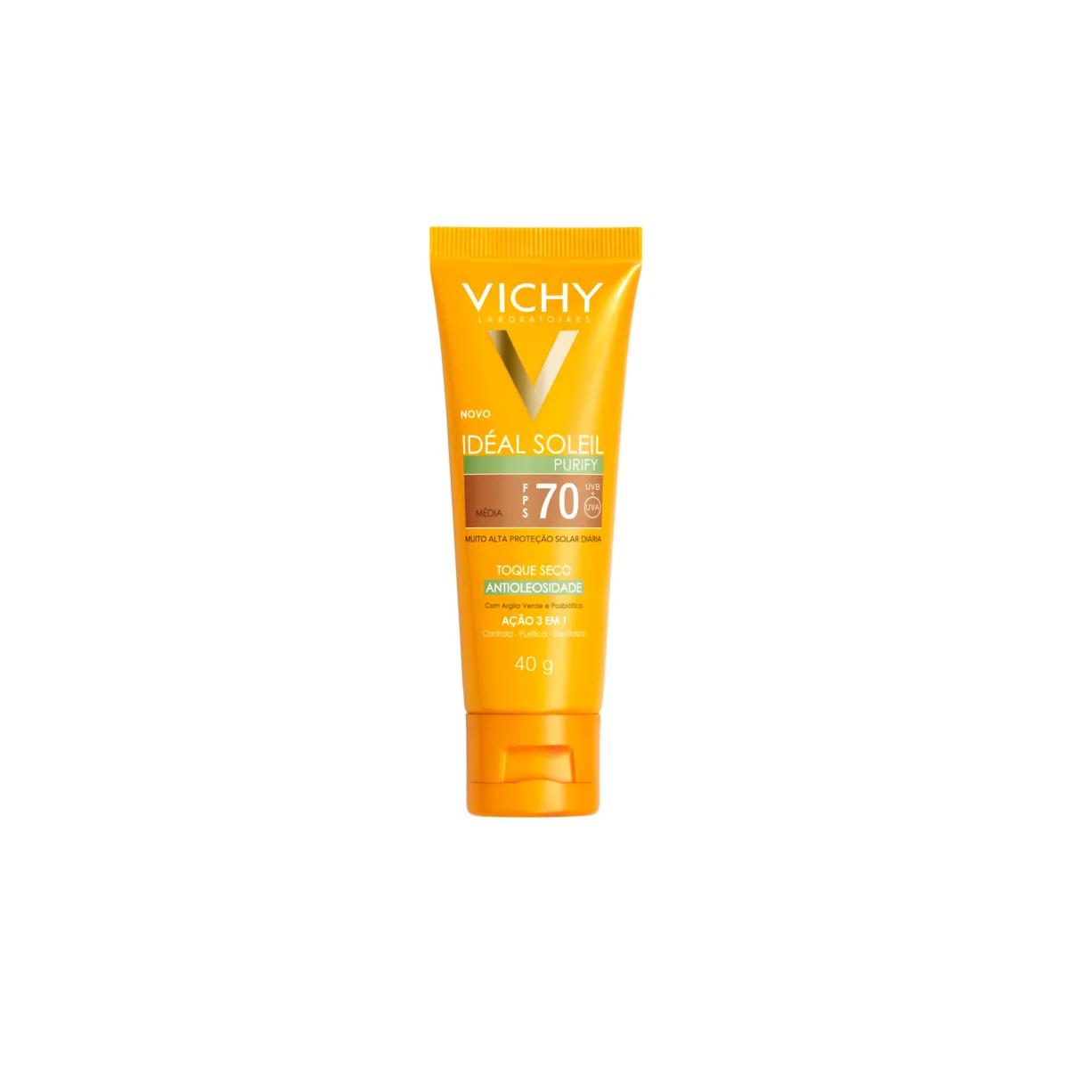 Protetor Solar Vichy Idéal Soleil Purify Cor Média FPS 70 40g