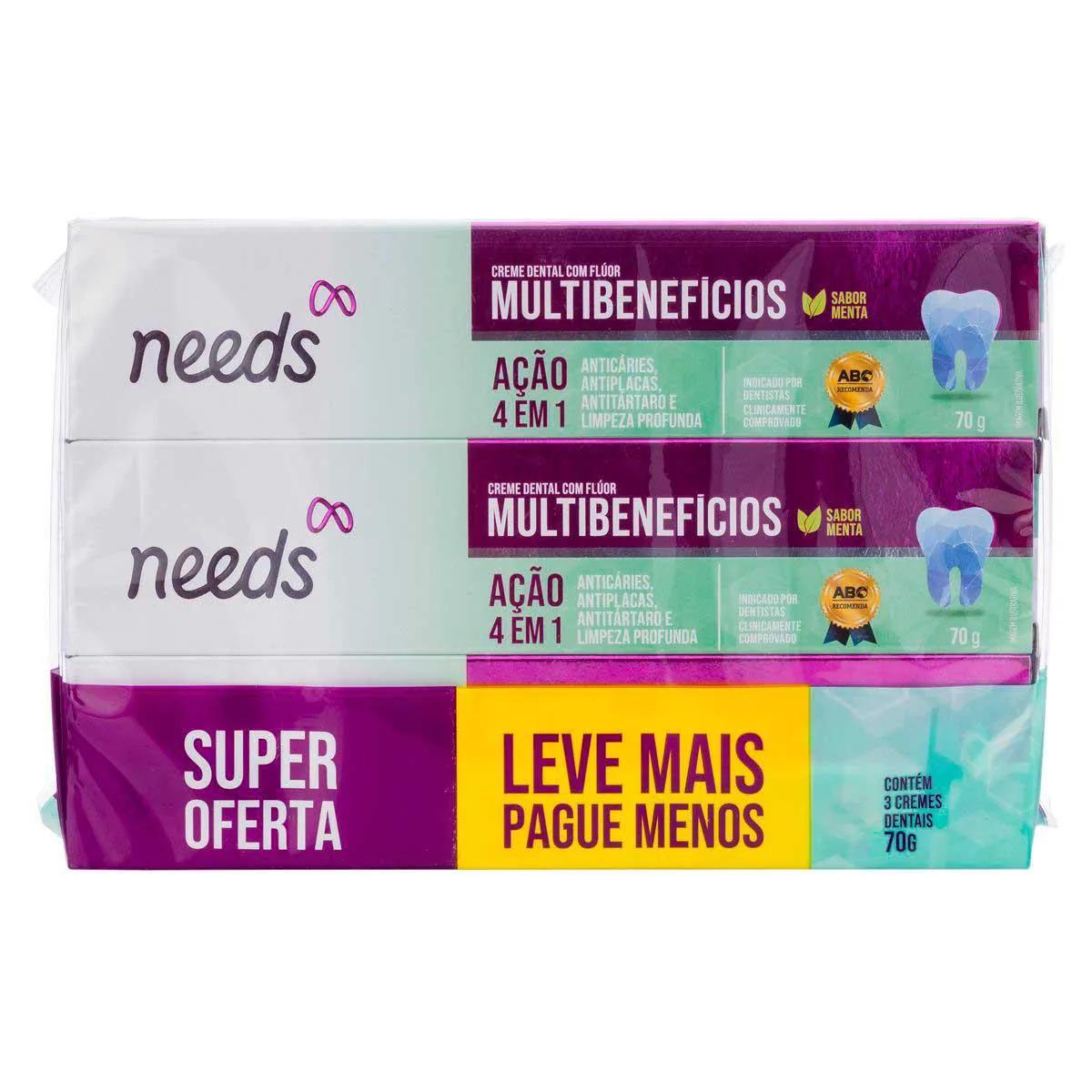 Kit Pasta de Dente Needs Multibenefícios 3 unidades com 70g