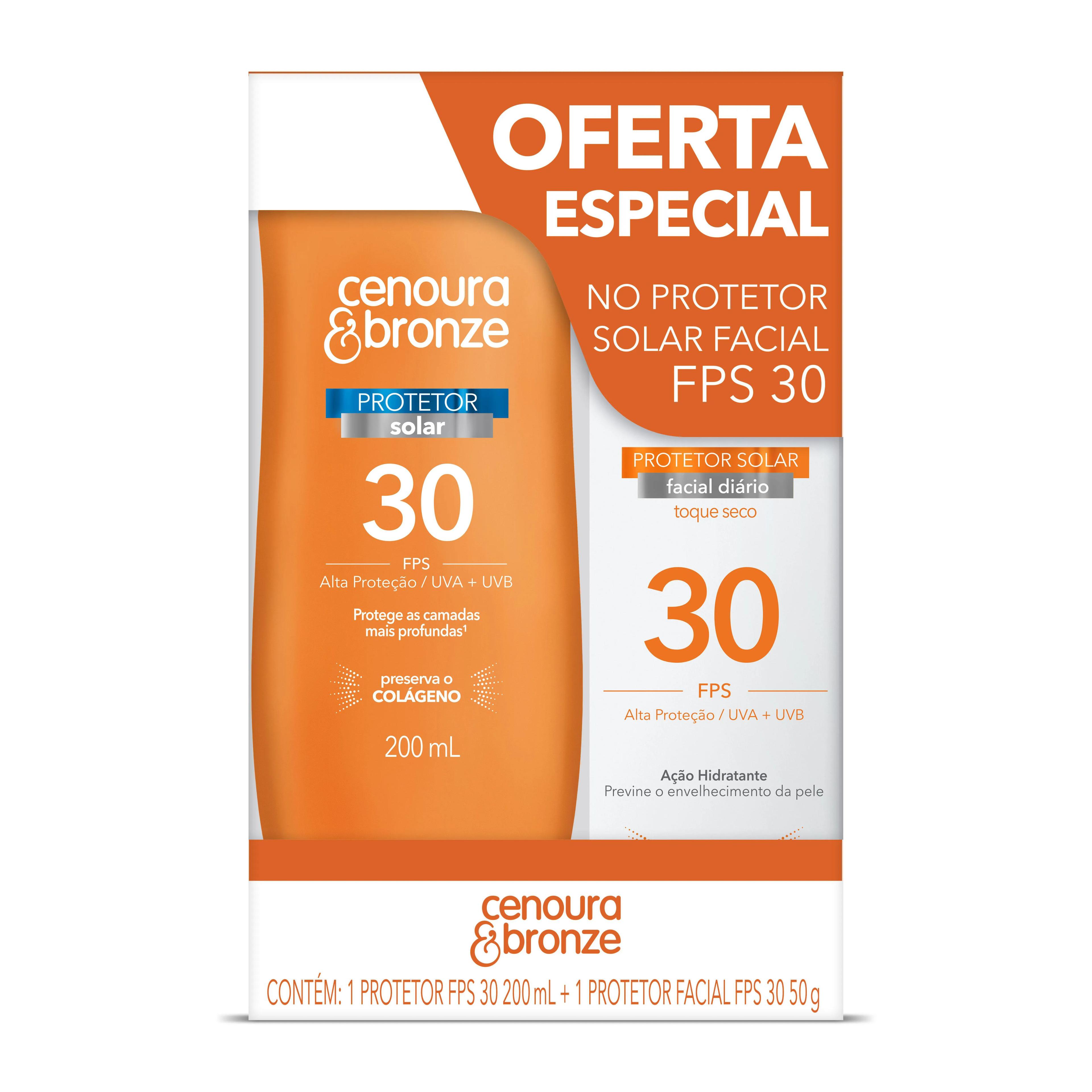 Kit Protetor Solar Cenoura & Bronze Facial FPS 30 50g + Corporal FPS 30 200ml
