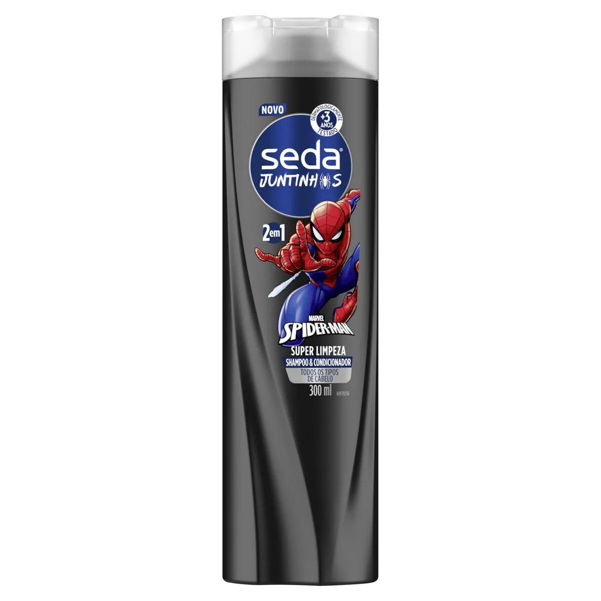 Shampoo & Condicionador Infantil 2 em 1 Seda Juntinhos Spider-Man Super Limpeza Frasco 300ml