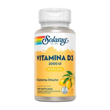 Suplemento Alimentar Vitamina D3 2000UI Solaray Sabor Limão - 100 Pastilhas
