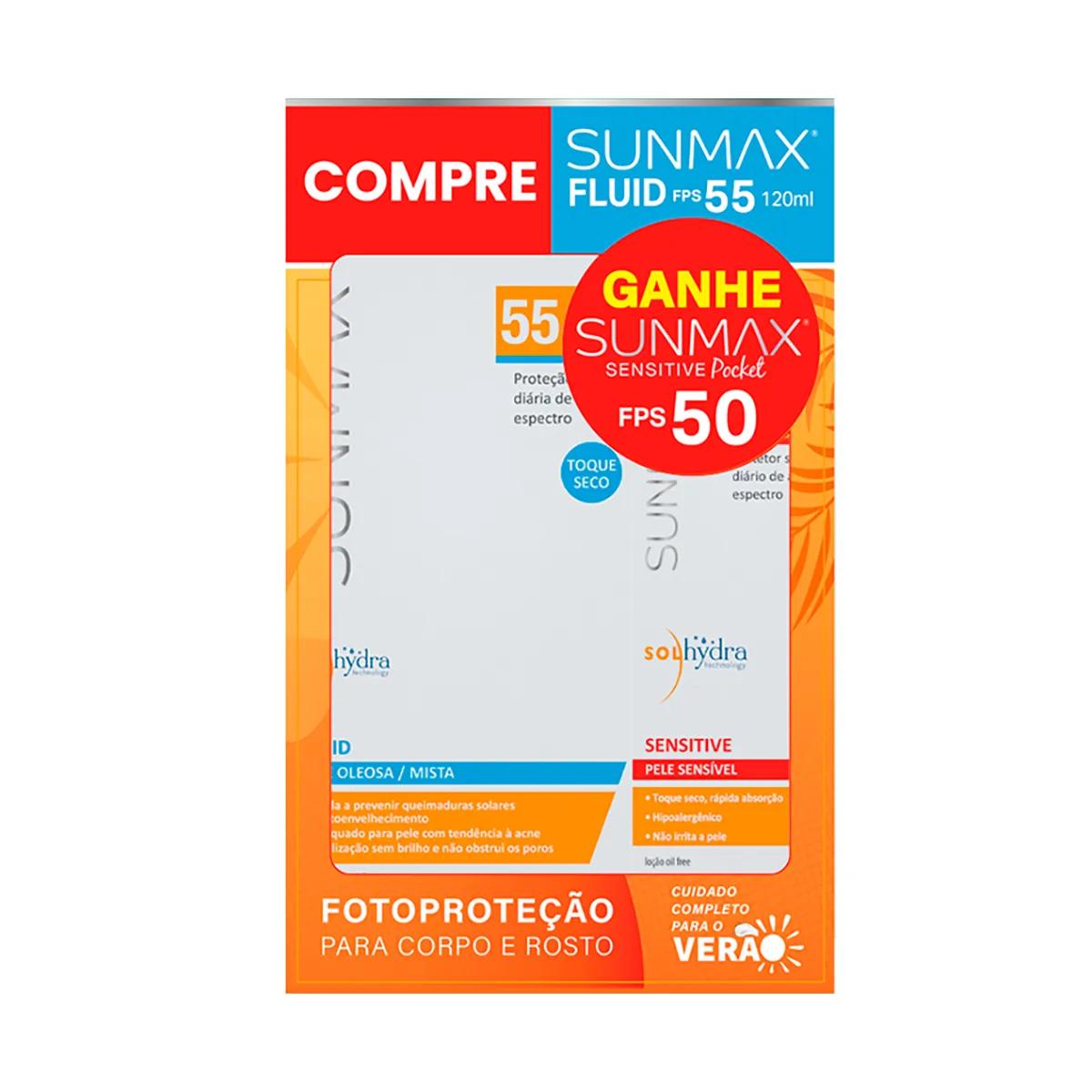 Kit Protetor Solar Sunmax Fluid FPS 55 120ml + Sensitive Pocket FPS 50 25ml