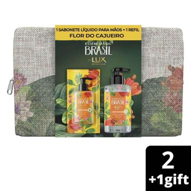 Kit Sabonete Líquido para as Mãos Lux Botanicals Essências do Brasil Flor do Cajueiro 300ml + Refil 240ml + Necessaire grátis