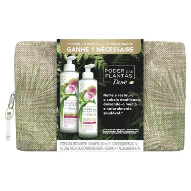 Kit Dove Poder das Plantas Nutrição+ Gerânio Shampoo 300ml + Condicionador 300ml + Nécessaire Brinde