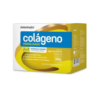 Colágeno Hidrolisado Maxinutri 2em1 Manga e Maracujá 30 sachês de 10g cada
