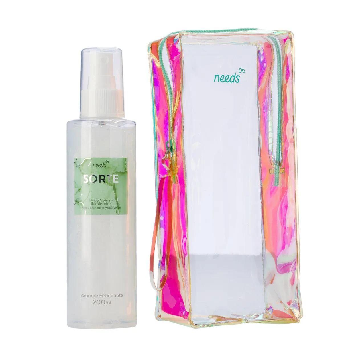 Body Splash Iluminador Needs Sorte  Flores Brancas e Maçã Verde 200ml + Necessaire
