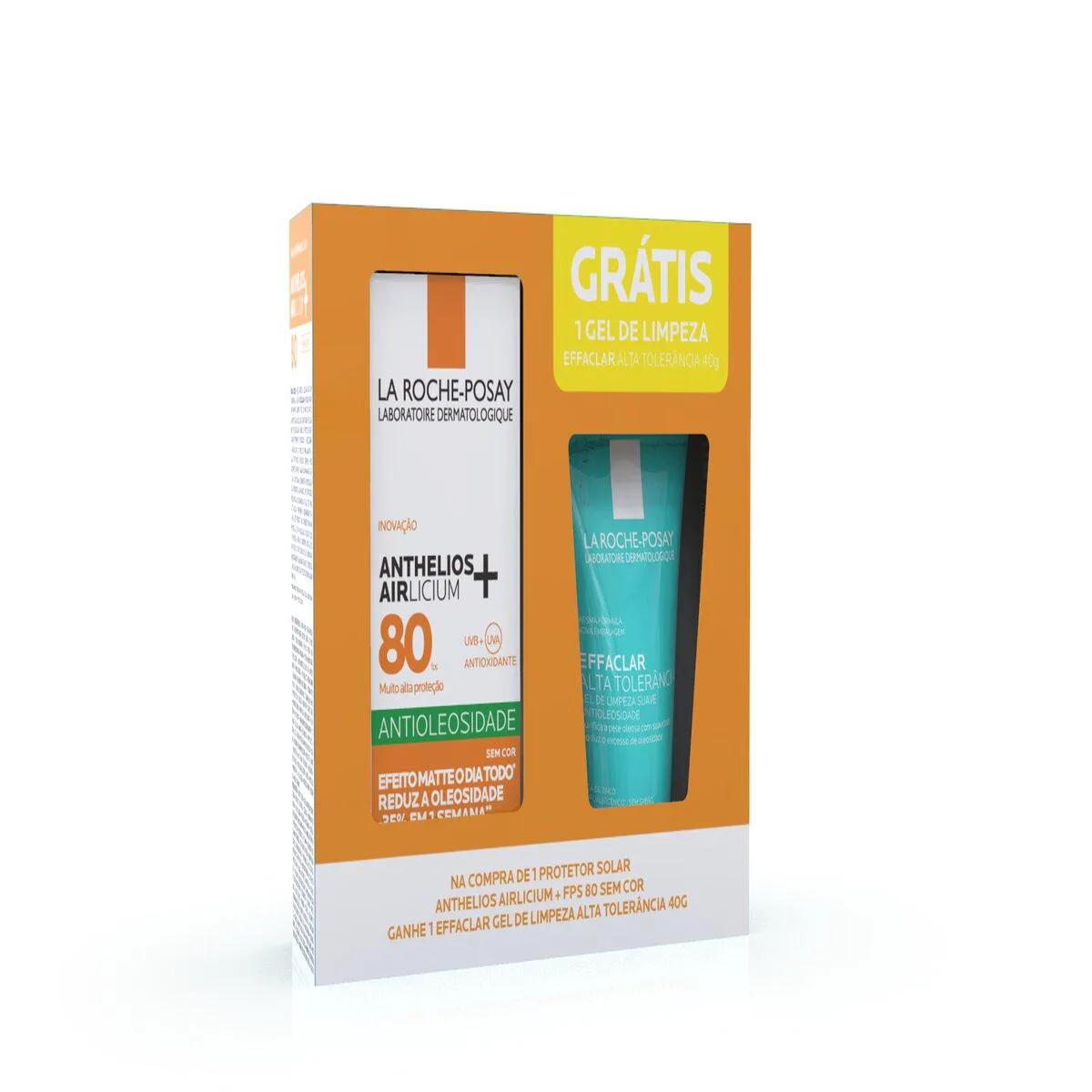 Kit Facial La Roche-Posay - 1 Protetor Solar Anthelios Airlicium Antioleosidade FPS 80 40g + 1 Gel de Limpeza Effaclar Alta Tolerância 40g