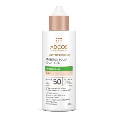 Protetor Solar Facial Adcos Aqua Fluid Antioleosidade FPS 50 Peach 50ml